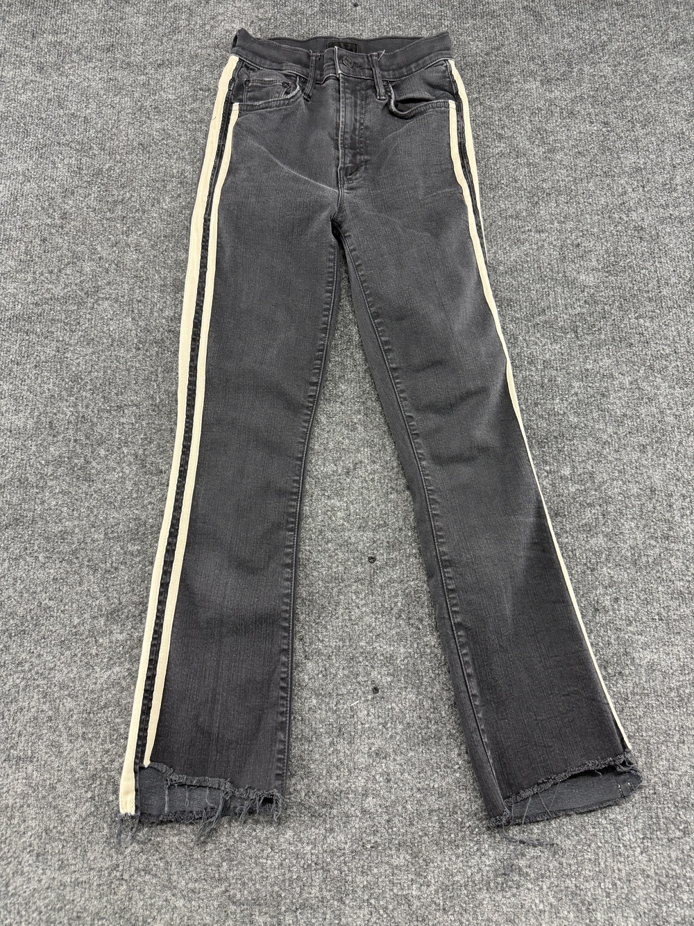 Mother Insider Crop Step Fray Jeans Womens 23 Gray Stripe Slim Cropped Denim